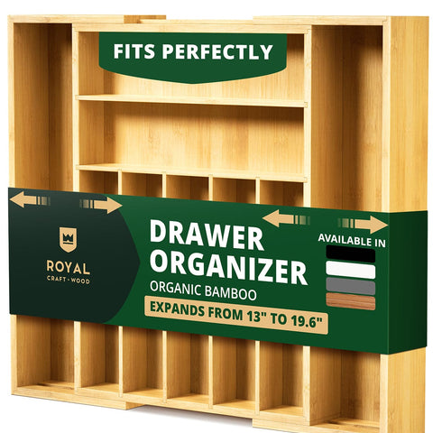 Royal Craft Wood 9-Slot Expandable Bamboo Drawer Organizer