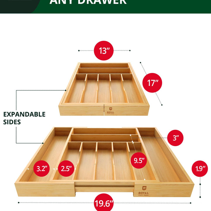 Royal Craft Wood 9-Slot Expandable Bamboo Drawer Organizer
