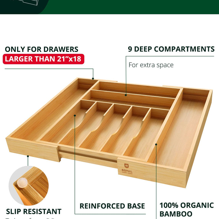 Royal Craft Wood 9-Slot Expandable Bamboo Drawer Organizer